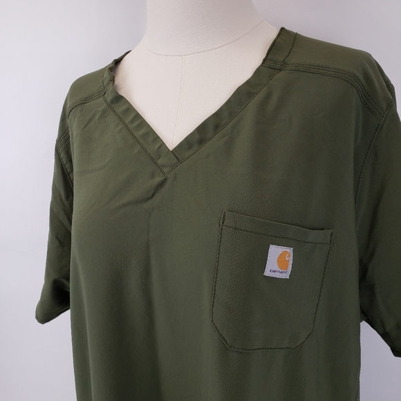 Carhartt Force Crossflex Scrub Top in basil green size 2X - Picture 2 of 12